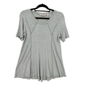 Soft Surroundings Scoop Neck Knit Striped Tunic Top Womens Size Small Gray White